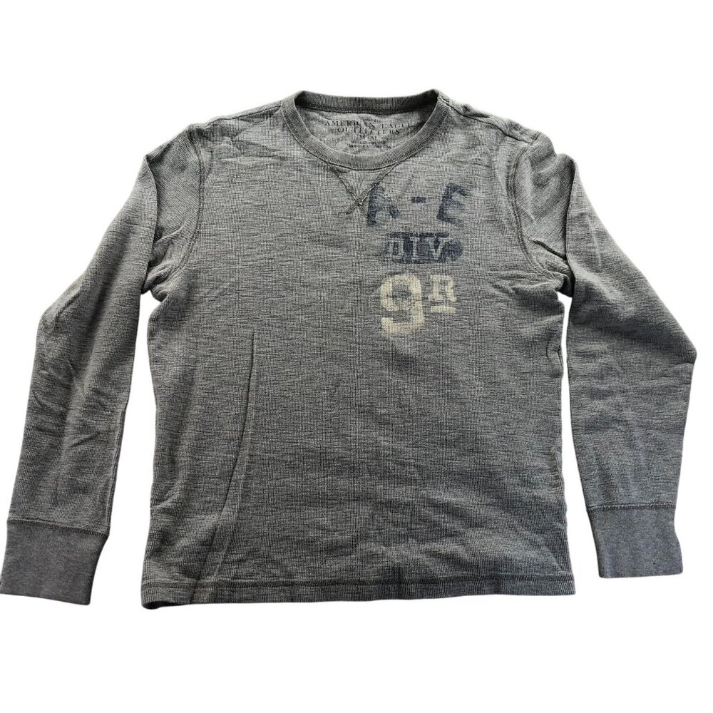 American Eagle Outfitters Men T-Shirt Medium Gray Long Sleeve Graphic Tee Casual